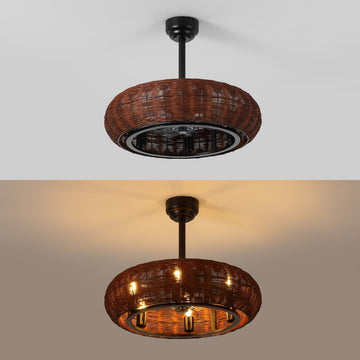 Cassidy 23" 6-Light Modern Bohemian 6-Speed Metal/Rattan Mobile-App/Remote-Controlled Height-Adjustable Lantern LED Ceiling Fan - JONATHAN Y